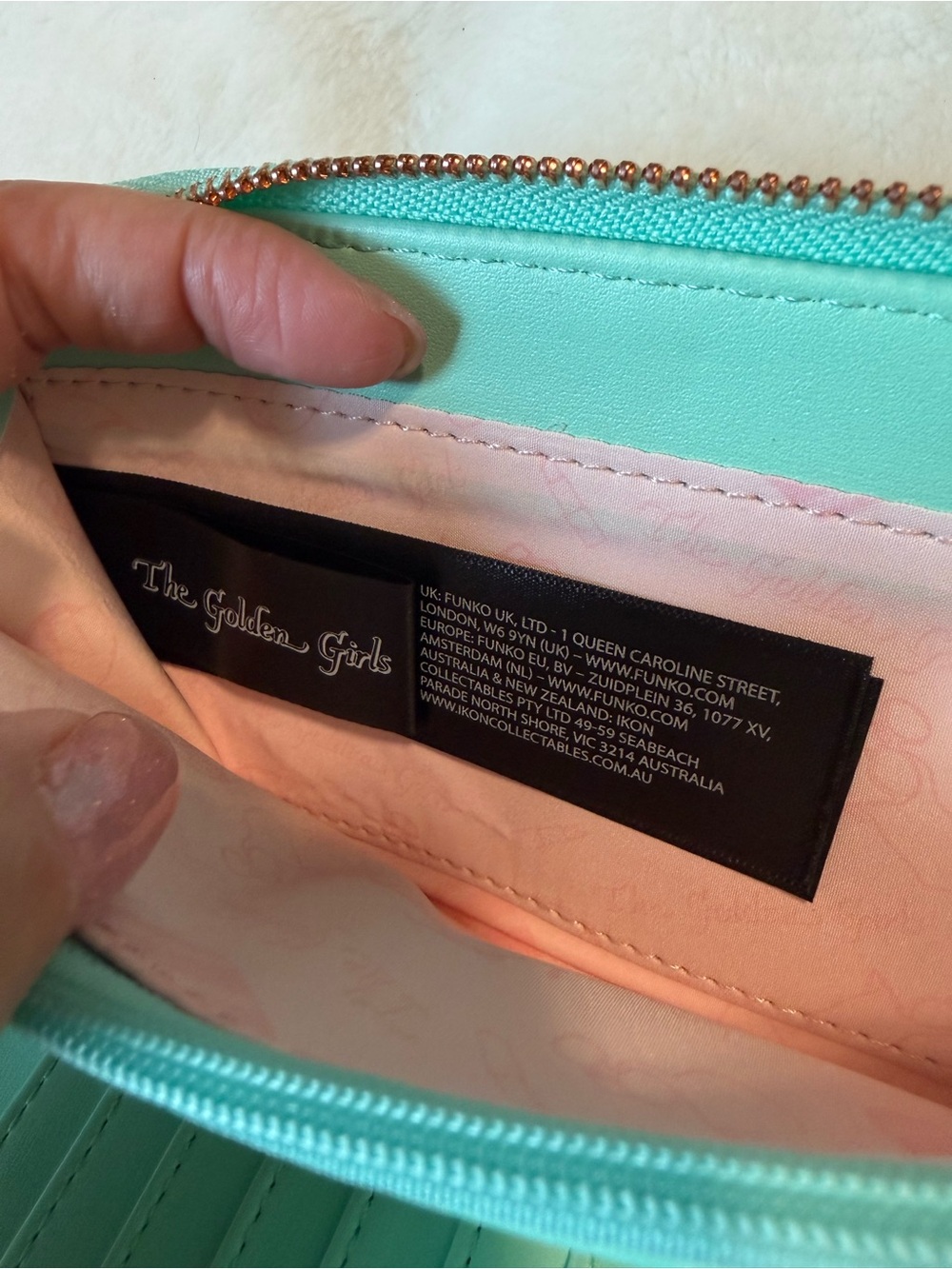 NWOT Loungefly Golden Girls Aqua Embroidered Zip Wallet with Pink Roses - Picture 10 of 11